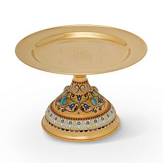 Дискос с поддискосником / ф240мм-потир 0, 85л №19 / филигрань, эмаль, ручная гравировка / золочение