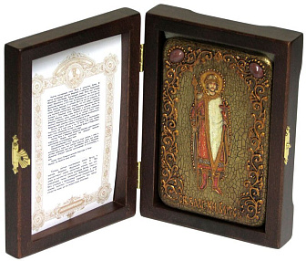 Настольная икона ''Святой благоверный князь Борис'' на мореном дубе