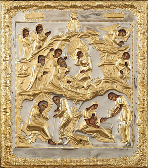 Икона живописная Рождества Христова 24х30, масло, риза №56, золочение