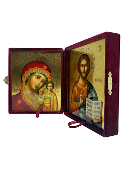 Венчальные иконы Спаситель и Казанская на дереве под старину 7х10 см