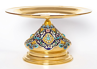 Дискос с поддискосником / ф280мм-1, 75л№16 / филигрань, эмаль, ручная гравировка / золочение