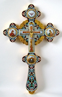 Крест напрестольный фигурный 5-финифтей, эмаль / золочение