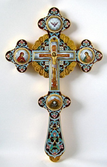 Крест напрестольный фигурный 5-финифтей, эмаль / золочение