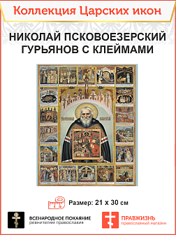 Царская Икона 019 Николай Псковоезерский Гурьянов с клеймами 21х30