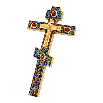 Крест напрестольный №2 филигрань, эмаль, литьевое распятие / золочение