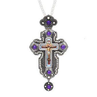 Крест наперсный №199 / Фианиты деколь / серебрение