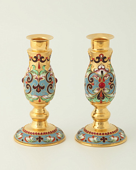 Подсвечник малый №1 / 2 свечи / роспись / золочение