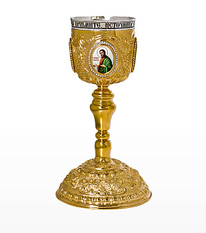 Потир 0.75л 4-деколи, чеканка №1 / золочение / нержавеющий стакан