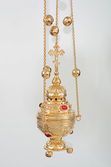 Кадило круглое большое №4 чеканка камни золочение