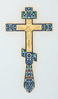 Крест напрестольный малый литье, филигрань, эмаль, гравировка / золочение / серебро (УИН)