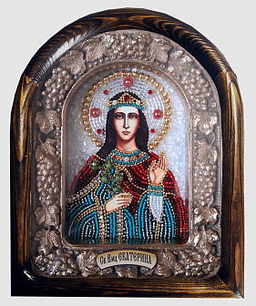 Икона св.вмч.Екатерина бисерная, багет, деревянная рама