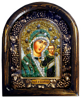 Икона образ Божия Матерь Казанская, нефрит жемчуг