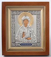 Икона в киоте 11х13 фигурный №2 темпера, пластмассовый подрамник, риза никель, эмаль, золоч Матрона