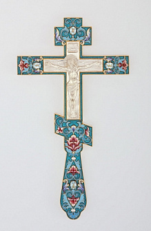 Крест напрестольный малый литье, филигрань, эмаль, роспись, гравировка /золочение/ серебро