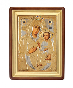 Икона живописная в киоте 60х90 масло, риза №143, стразы, киот №1 Иверская БМ