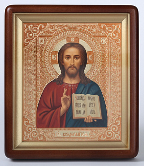 Икона в киоте 18х24 фигурный, темпера №6 Спаситель 1 (красный фон)