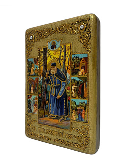 Настольная икона ''Преподобный Серафим Саровский чудотворец'' на мореном дубе