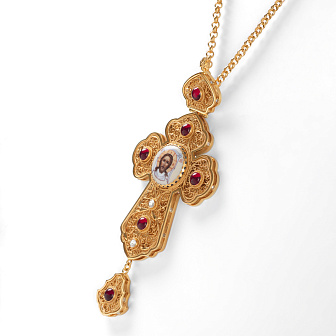 Крест наперсный филигрань №0012 двойной рант финифть / золочение