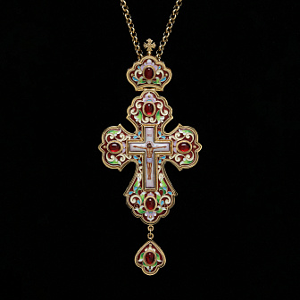 Крест наперсный филигрань №0013 двойной рант финифть, эмаль / золочение