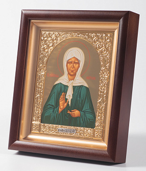 Икона в киоте 15х19 сложный, темпера №8, рамка фигурная, золочёная Матрона