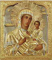 Икона Пресвятой Богородицы ТИХВИНСКАЯ (РУКОПИСНАЯ, РИЗА, ЗОЛОЧЕНИЕ)