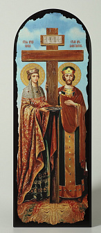 Икона на МДФ 18х50 арочная, объёмная печать, лак Константин и Елена