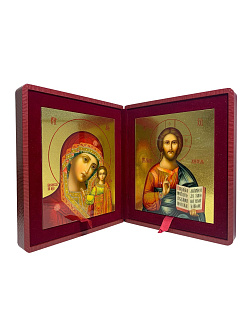 Каталог товаров pravzhizn Венчальные иконы Спаситель и Казанская с золочением УЛ 13х16 в складне "тростник" Венчальные иконы Спаситель и Казанская с золочением УЛ 13х16 в складне "тростник"