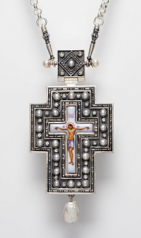 Крест наперсный №1411 / Фианиты / серебрение Крест наперсный №1411 / Фианиты / серебрение