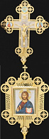 Крест-икона запрестольная с литым распятием гравировка золочение