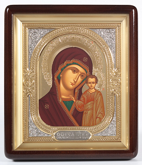 Икона в киоте 18х24 фигурный, темпера №8, венчик, риза-рамка объемная, открытая, золочени