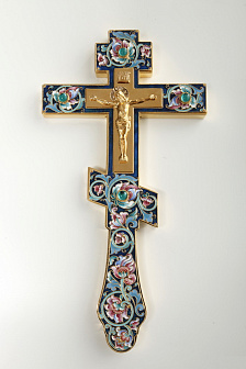 Крест напрестольный филигрань, эмаль, роспись, литьевое распятие / золочение