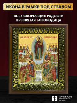 Икона Божией Матери Всех Скорбящих Радость, деревянная рамка с басмой и стеклом 18х21х2,5 см 153 Икона Божией Матери Всех Скорбящих Радость, деревянная рамка с басмой и стеклом 18х21х2,5 см 153