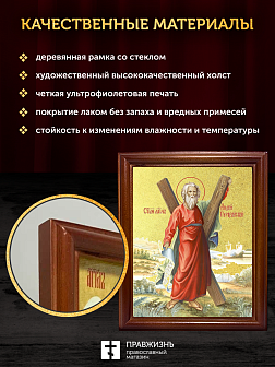Икона Андрей Первозванный апостол с золочением, деревянная рамка со стеклом 15х18х2 см 027