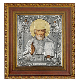 Икона живописная в киоте 24х30 масло, риза №111, черненое серебрение, киот №22 Николай Чудотворец Икона живописная в киоте 24х30 масло, риза №111, черненое серебрение, киот №22 Николай Чудотворец