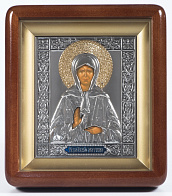 Икона в киоте 11х13 фигурный, темпера, риза, никель, эмаль Матрона