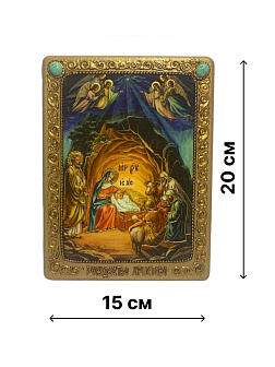 Настольная икона ''Рождество Господа Бога и Спаса нашего Иисуса Христа'' на мореном дубе