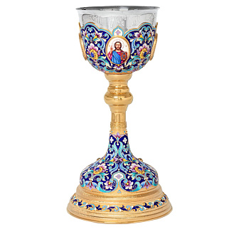 Потир 1.0л 4-финифти, филигрань, эмаль, роспись / песочные часы / золочение / серебряный стакан (УИН)