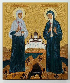 Икона на доске 22х26 объёмная печать, лак Елисавета и Варвара