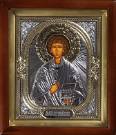 Икона в киоте 18х24 сложный, темпера, риза объёмная №1 Пантелеимон