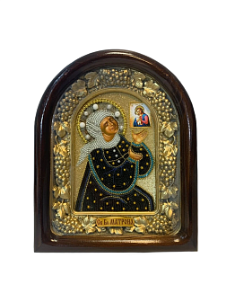 Именная икона Матрона Московская в молитве к Богородице 103 из бисера Именная икона Матрона Московская в молитве к Богородице 103 из бисера