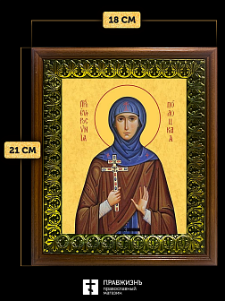 Икона Евфросиния Полоцкая преподобная, деревянная рамка с басмой и стеклом 18х21х2,5 см 196А