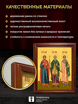 Икона Гурий Самон и Авив мученики и исповедники, деревянная рамка со стеклом 15х18х2 см 061