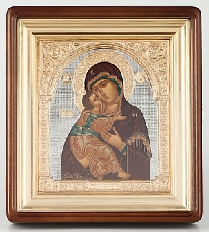 Икона Божией Матери Владимирская в окладе и киоте