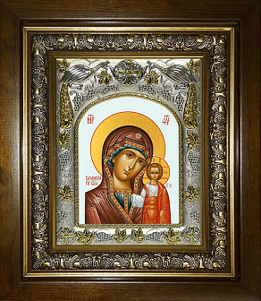 Икона Казанская икона Божией Матери, в деревяном киоте