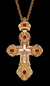 Крест наперсный филигрань №0029 одинарный рант финифть / золочение