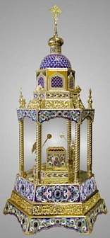 Дарохранительница шестигранная №2 филигрань, эмаль, финифть / золочение