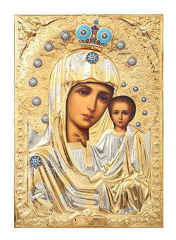 Икона живописная Божией Матери «Казанская» 75х105, масло, риза №169, золочение, эмаль