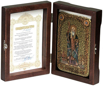 Настольная икона ''Святитель и чудотворец Ермоген, патриарх Московский и всея Руси'' на мореном дубе