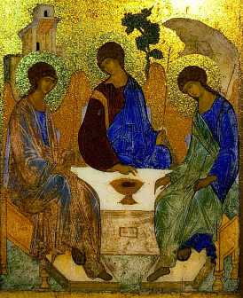 Икона Троица с золочением, деревянная рамка с басмой и стеклом 18х21х2,5 см 164