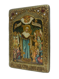 Настольная икона ''Образ Пресвятой Богородицы «Остробрамская (Виленская)»'' на мореном дубе